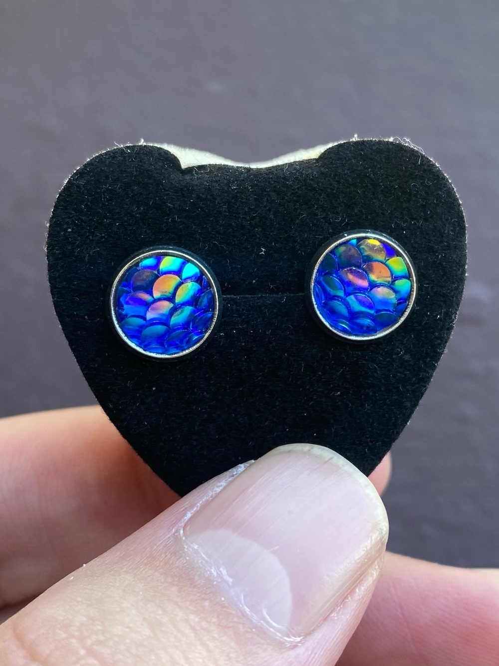 Blue Iridescent Mermaid Scale Stud Earrings - Women Jewelry